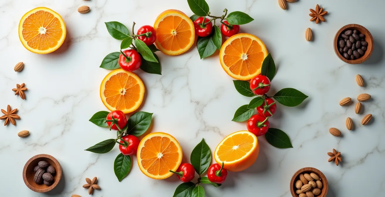 Arrangement of collagen-boosting foods and natural ingredients