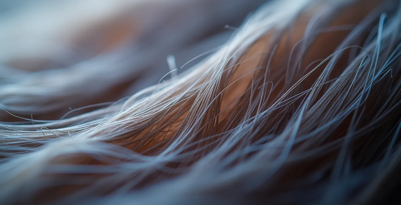 Extreme close-up of hair strand showing cuticle structure