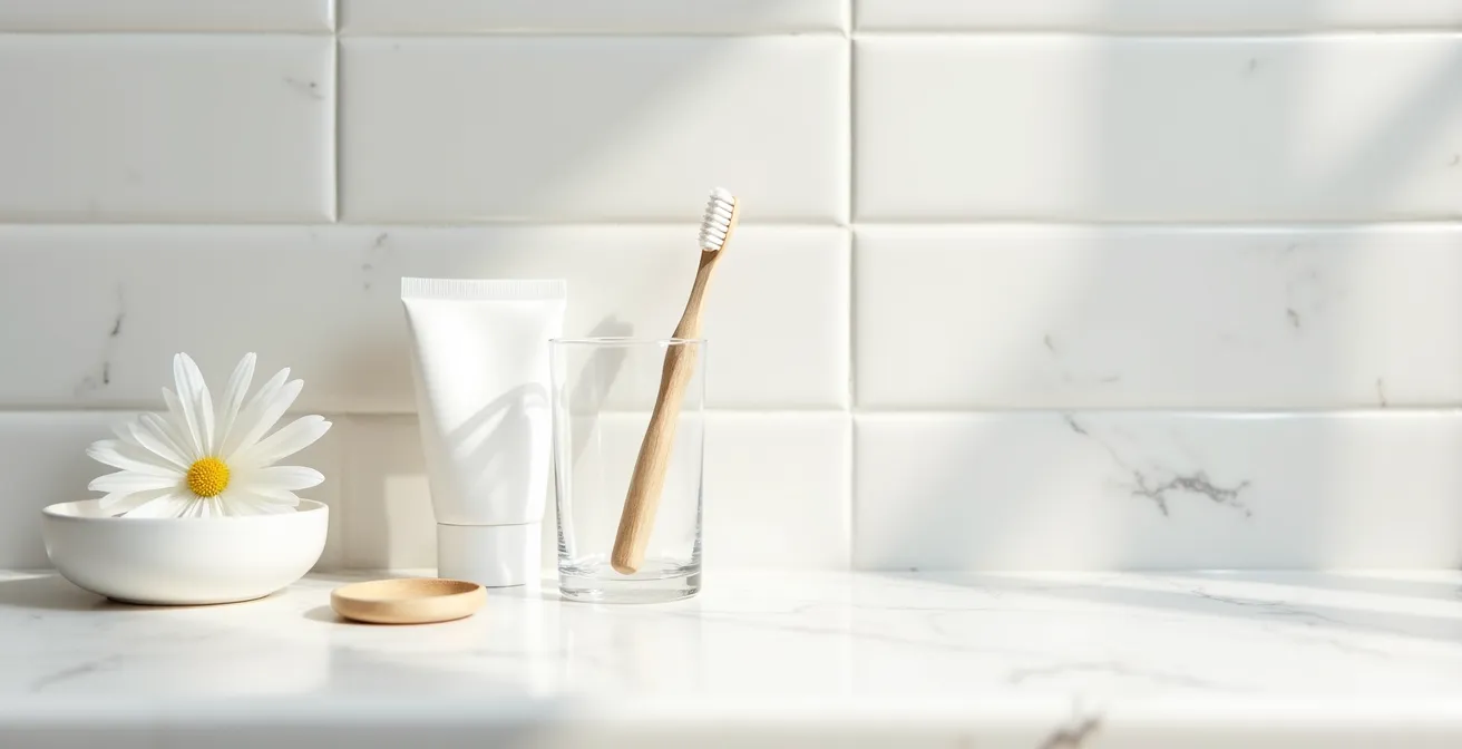 Elegant bathroom counter with teeth whitening essentials