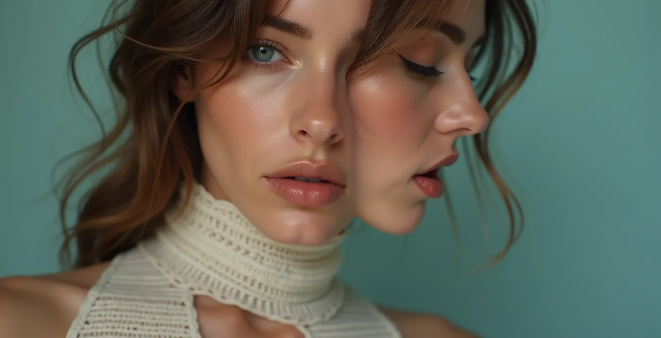 Model showing two distinct micro-poses to art director for feedback