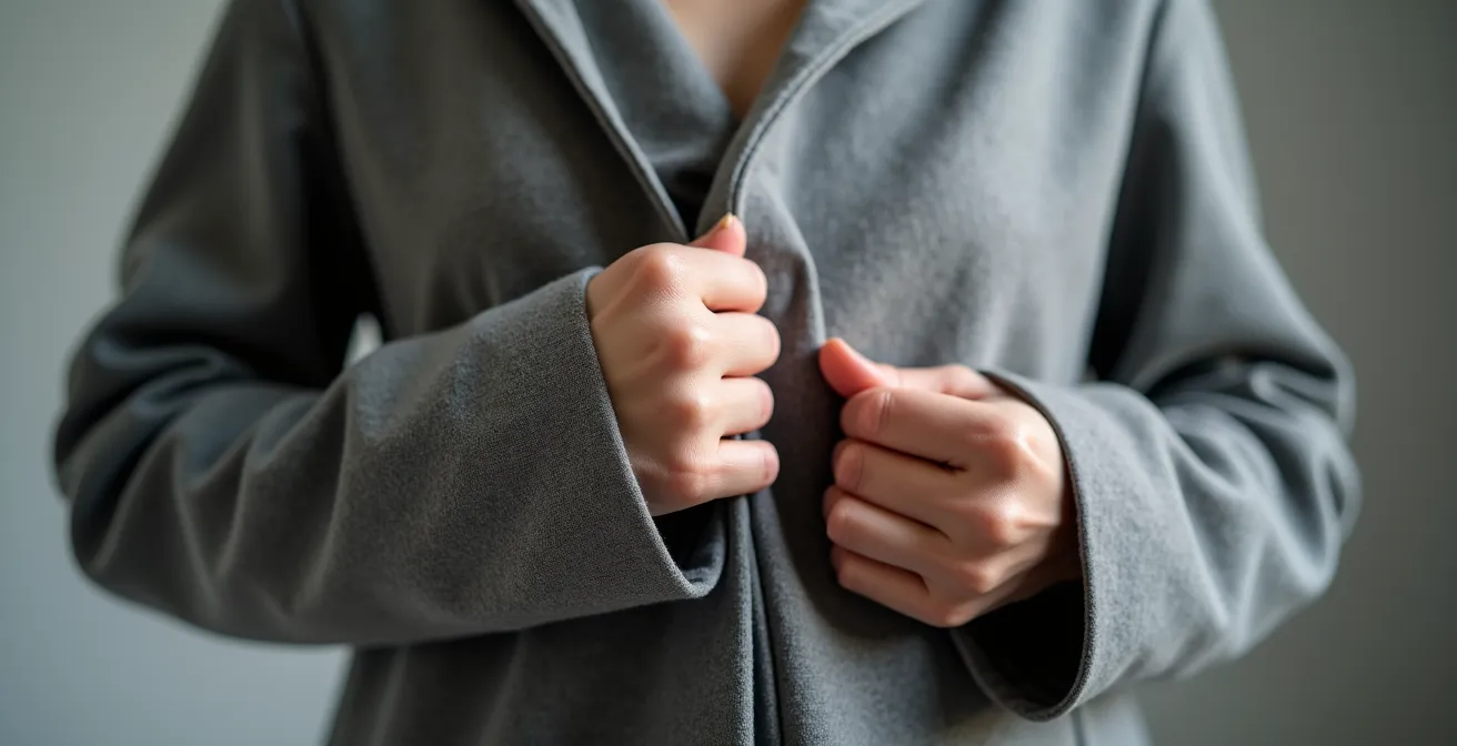 Fashion model demonstrating detail-focused poses highlighting fabric texture, seams, and garment construction