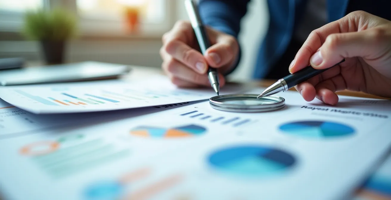 Influencer analyzing campaign metrics with charts and engagement data visualizations