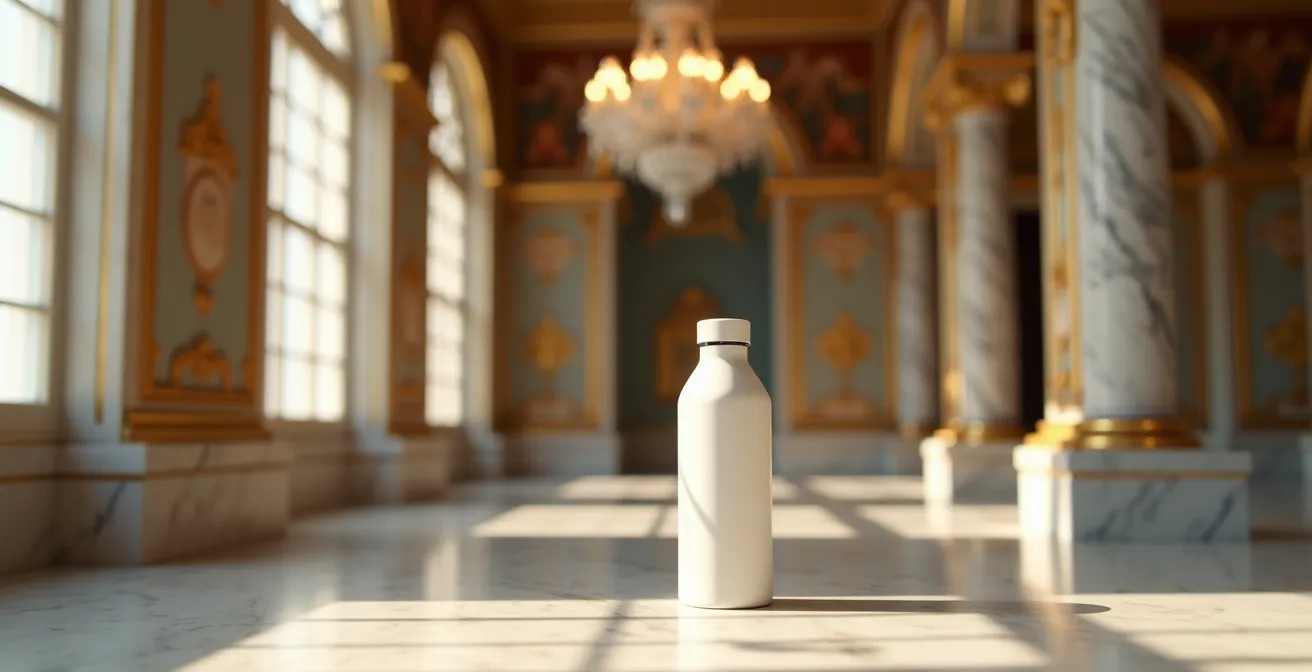 Simple product photographed in unexpected luxurious environment creating visual intrigue