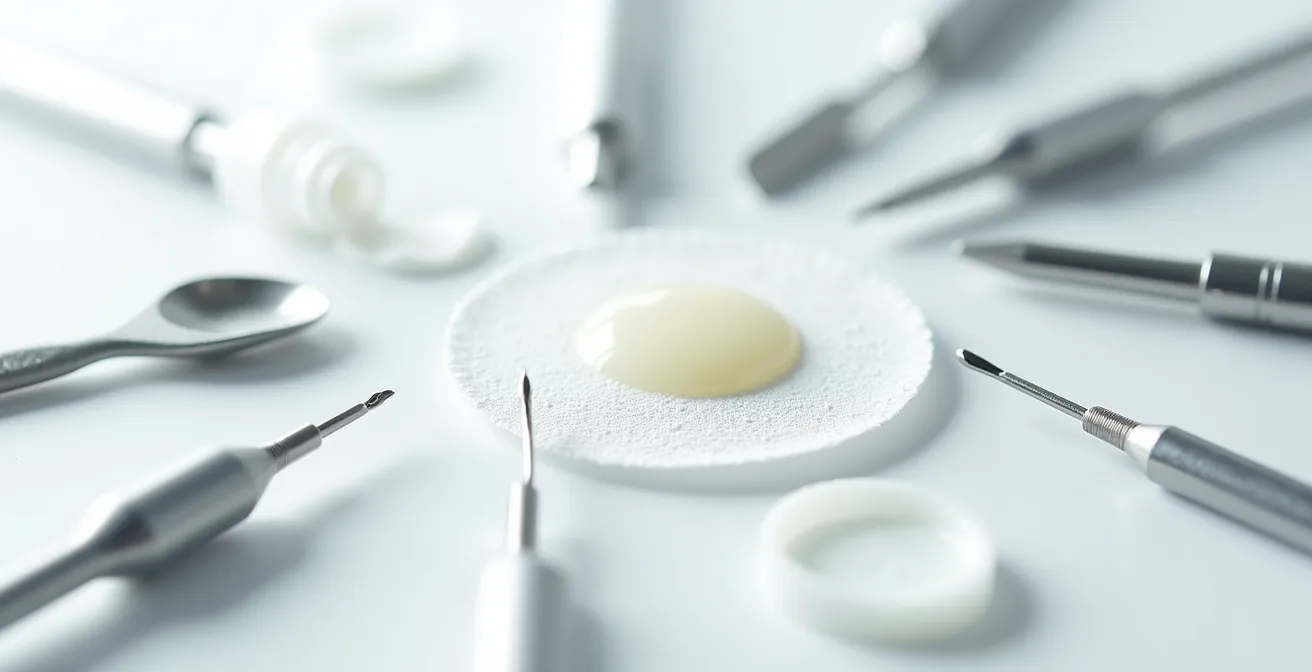 Macro shot of professional emergency skincare tools for models